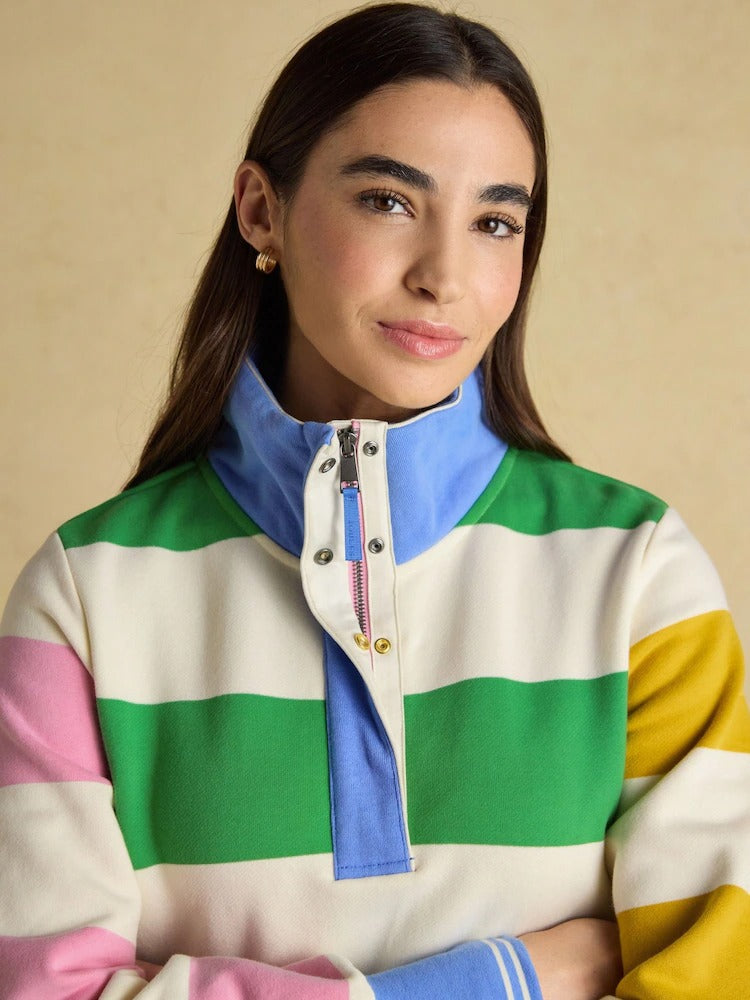 Burnham Cream Stripe Quarter Zip Sweatshirt With Funnel Neck