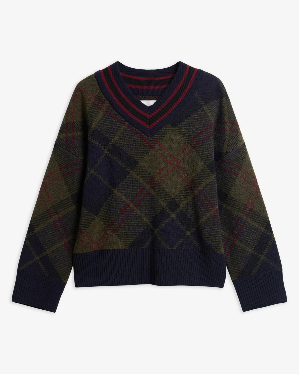 Shae V-Neck Tartan Wool Jumper - Shadow Classic Tartan
