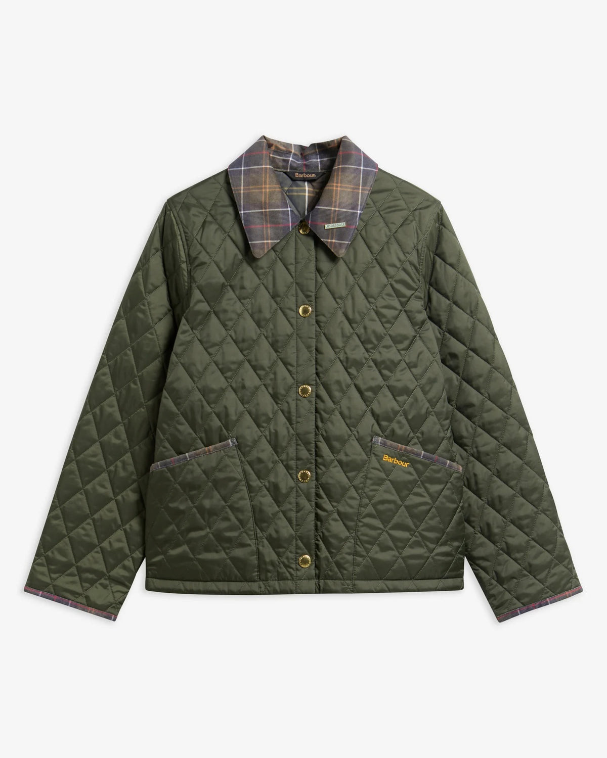 Icons Tartan Collar Cropped Liddesdale Quilted Jacket - Olive/Classic
