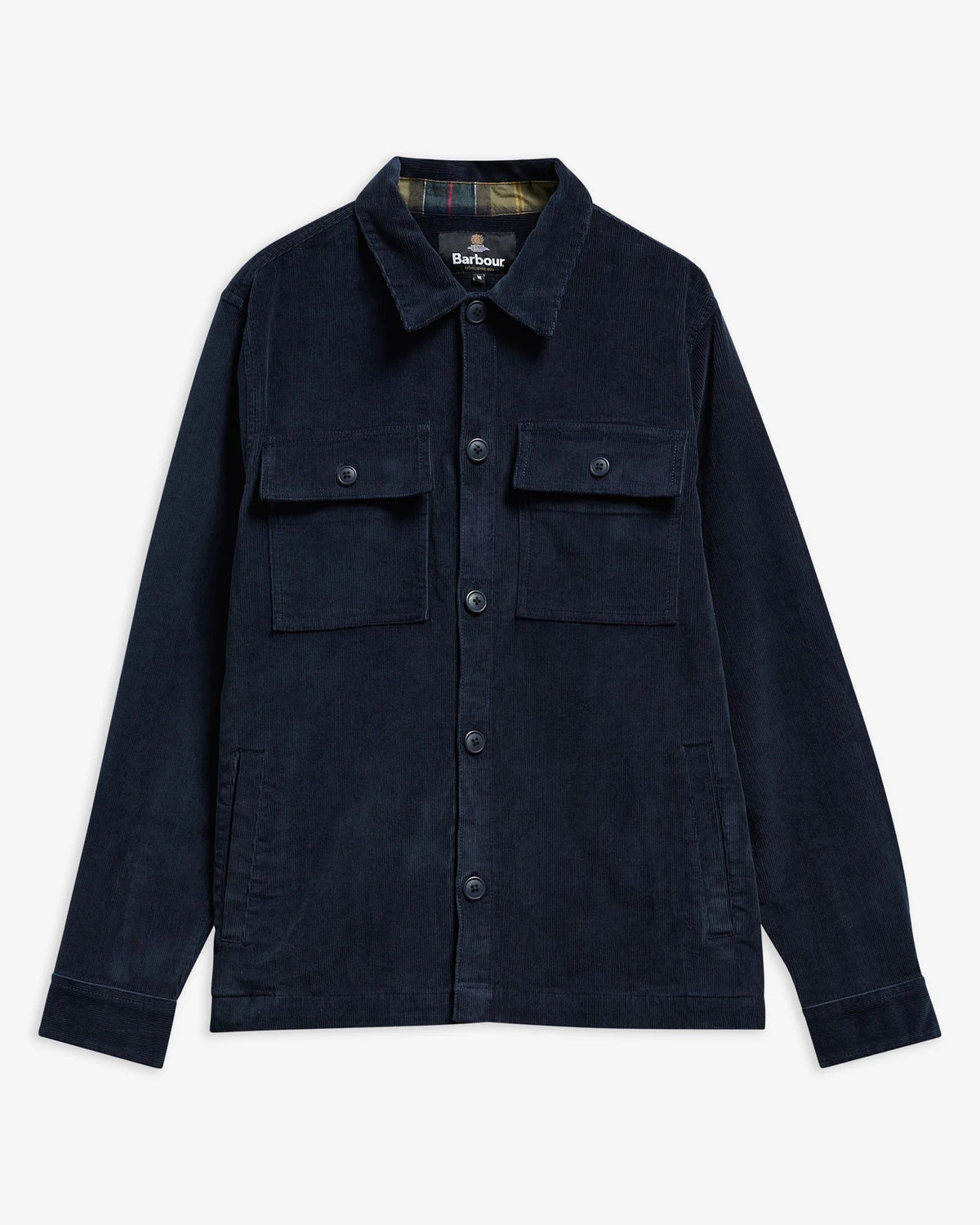 Tartan Trimmed Cord Overshirt - Navy