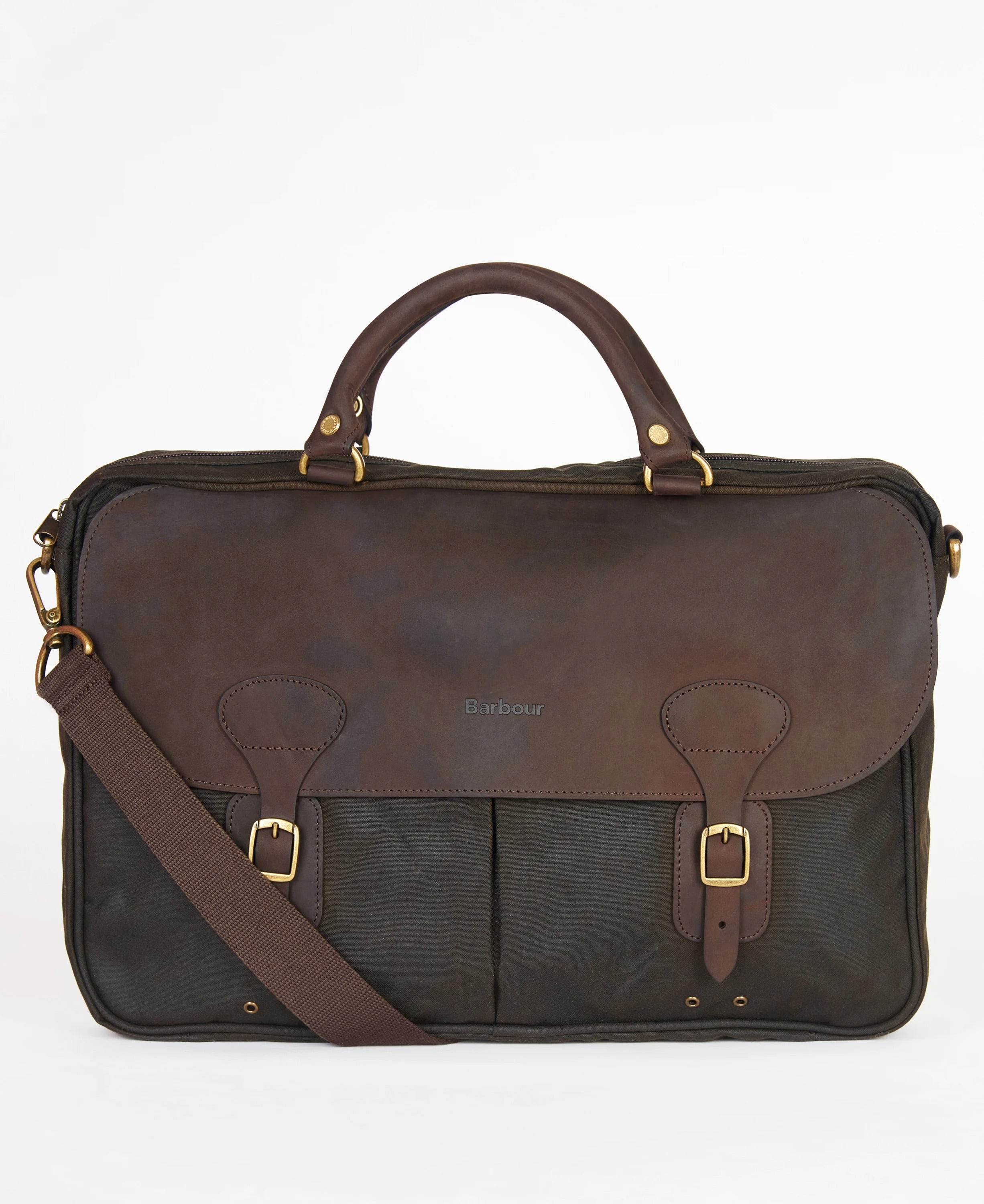 Waxed Leather Briefcase - Olive