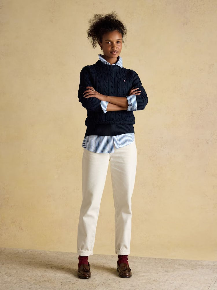 Navy Classic Crew Neck Cotton Cable Knit Jumper