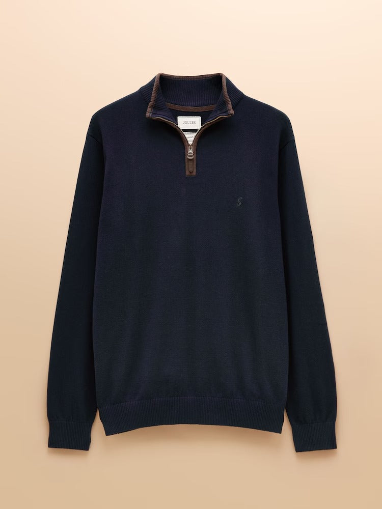 Hillside Navy Blue Quarter Zip Knitted Jumper