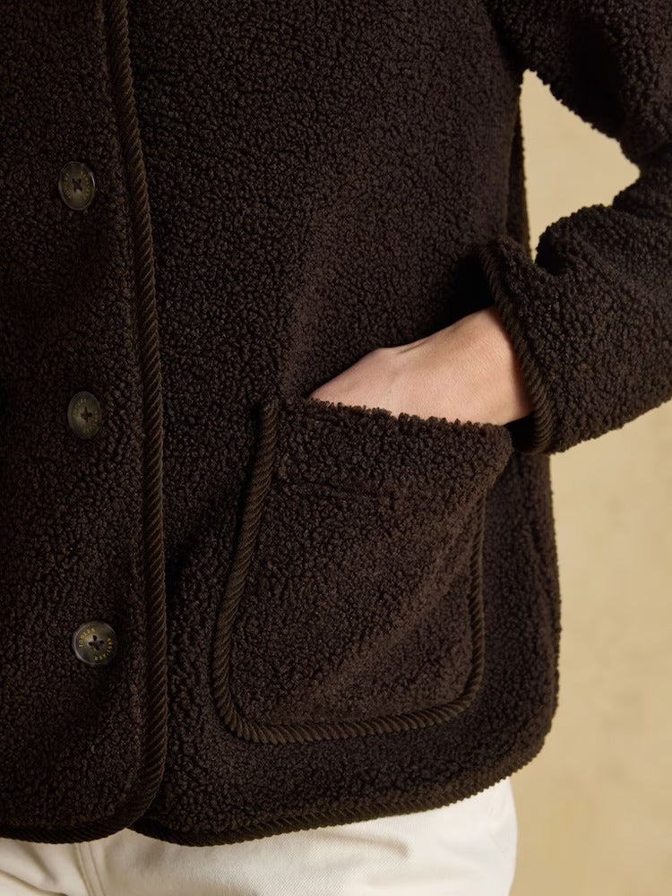 Sadie Chocolate Brown Collared Fleece Jacket