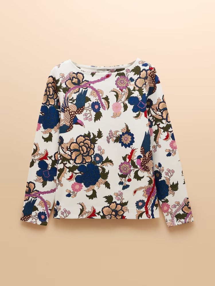 Harbour Cream Bird Floral Boat Neck Printed Top