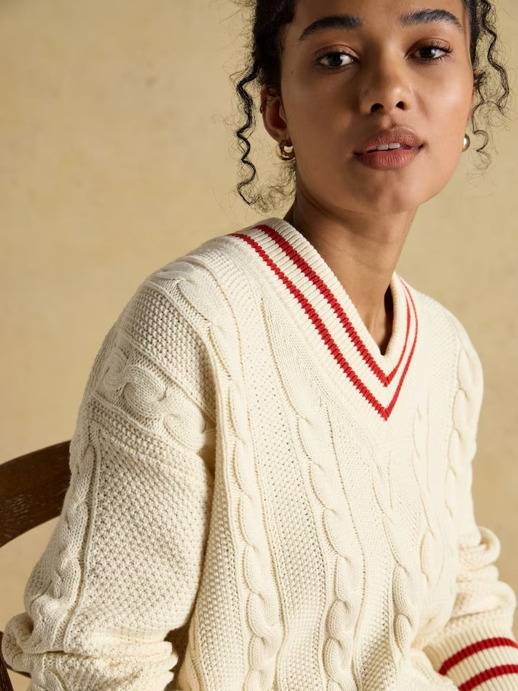 Dibbly Cream Cotton Cable Knit Cricket Jumper