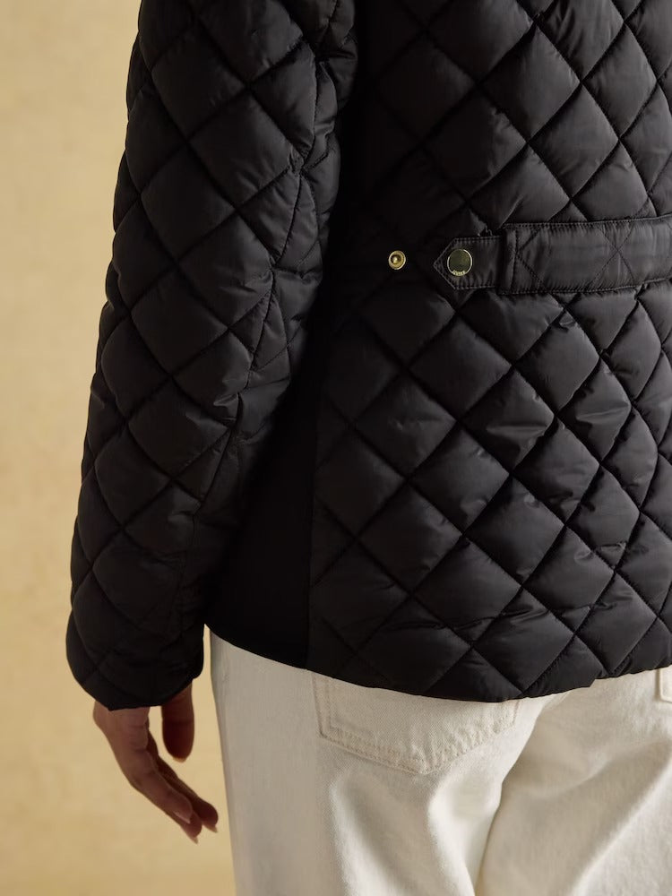 Braemar Luxe Black Showerproof Diamond Quilted Coat