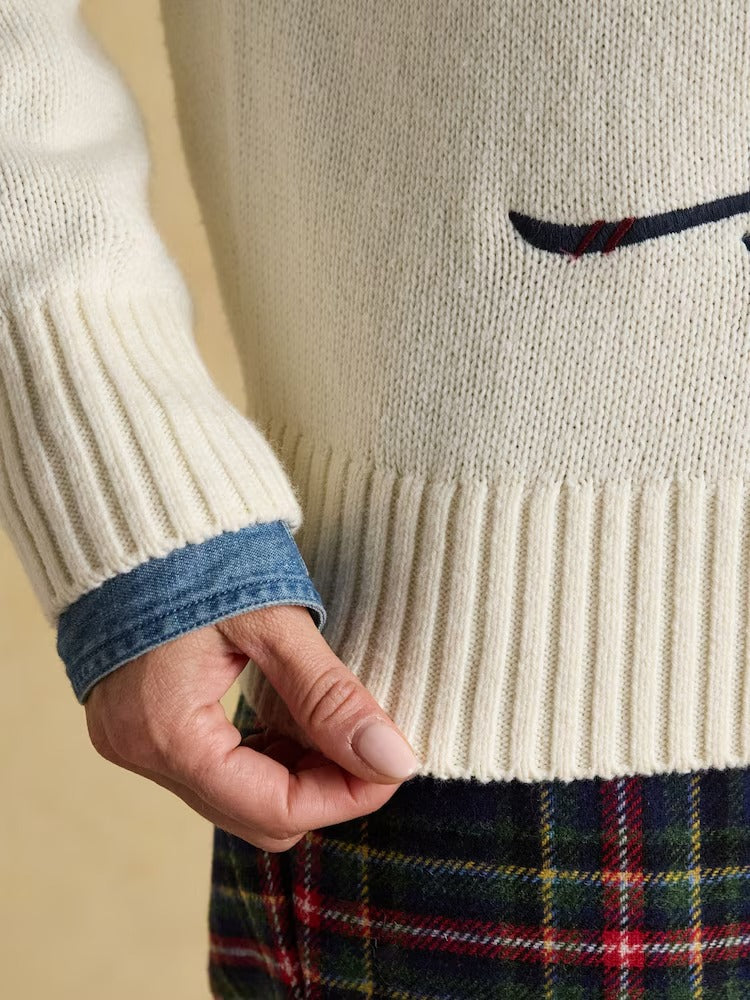 Jonty Skiing Intarsia Cotton-Rich Crew Neck Jumper