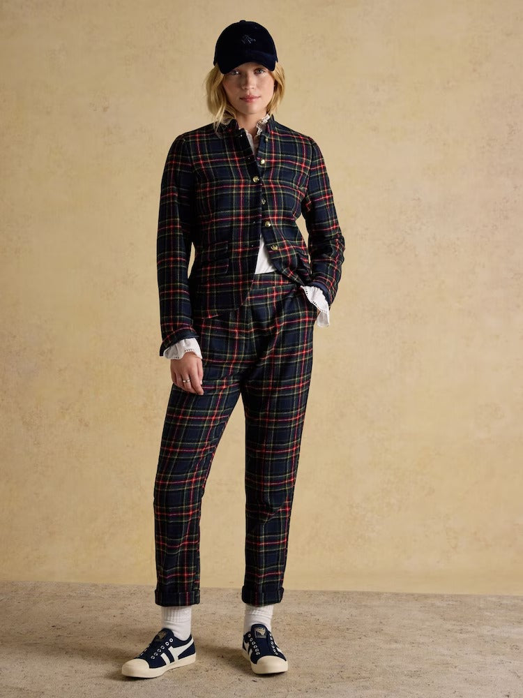 Cora Navy Check Tapered Tweed Trouser