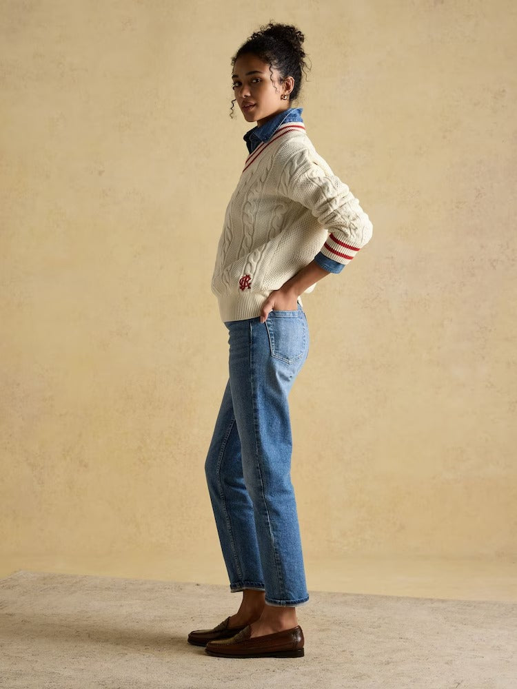 Dibbly Cream Cotton Cable Knit Cricket Jumper