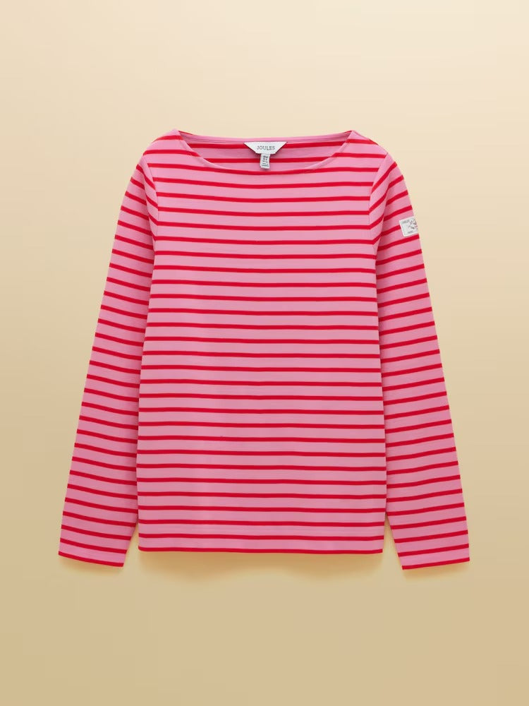 Harbour Pink & Red Long Sleeve Striped Boat Neck Long Sleeve Breton Top
