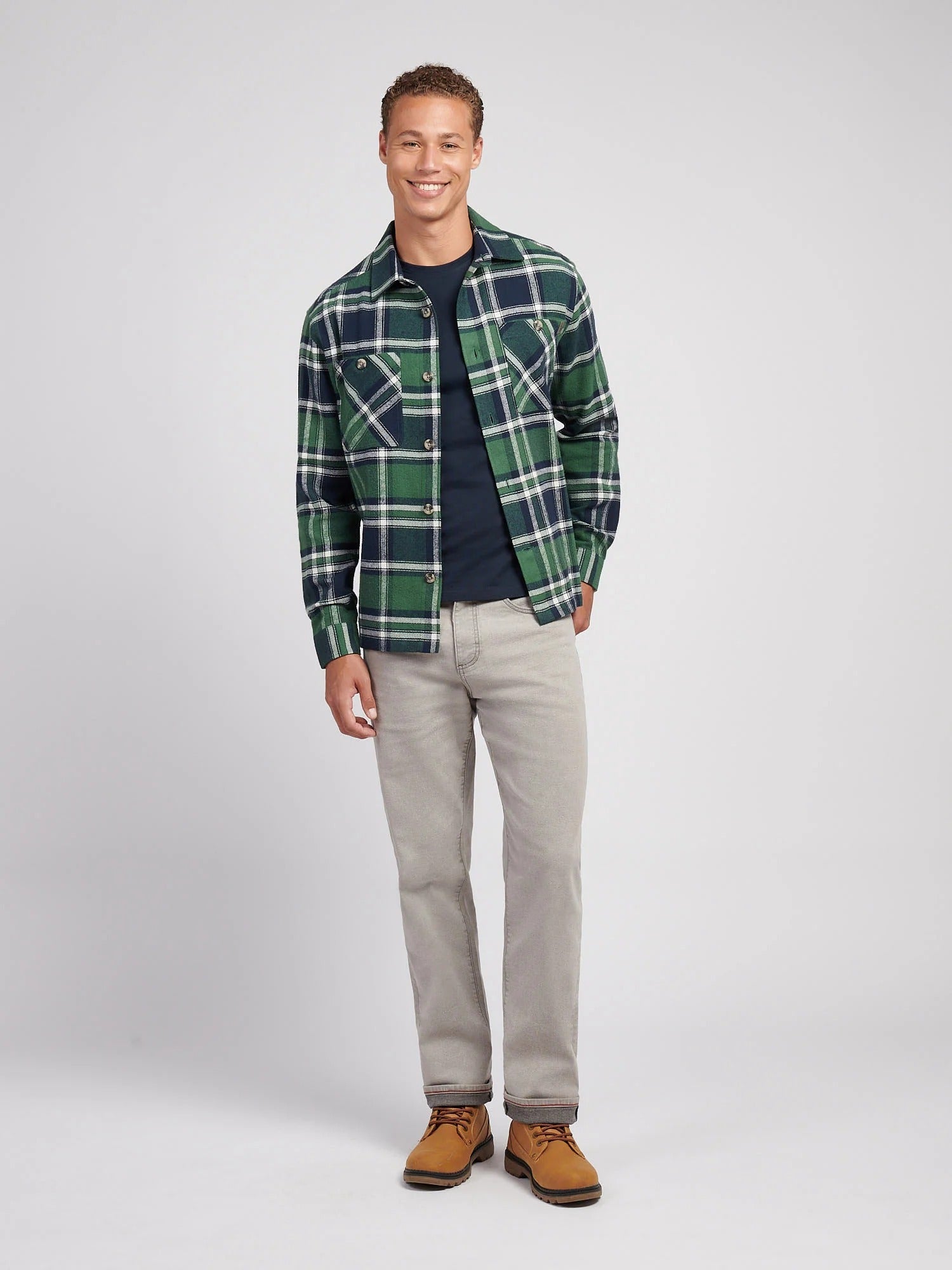 Men's Enlarged Check Overshirt in Pineneedle