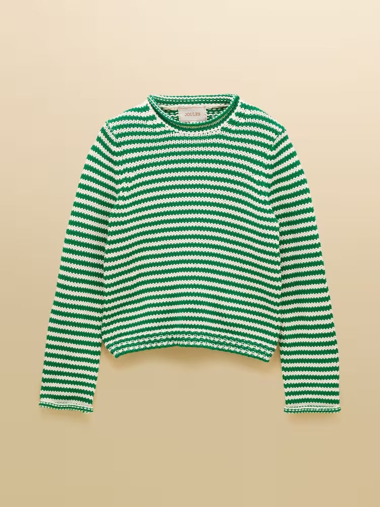 Green & White Striped Cotton Crew Neck Jumper