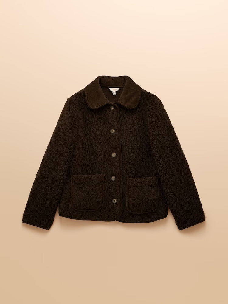 Sadie Chocolate Brown Collared Fleece Jacket