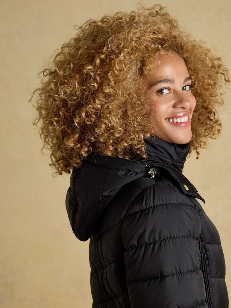 Pembury Black Showerproof Longline Padded Coat with Hood
