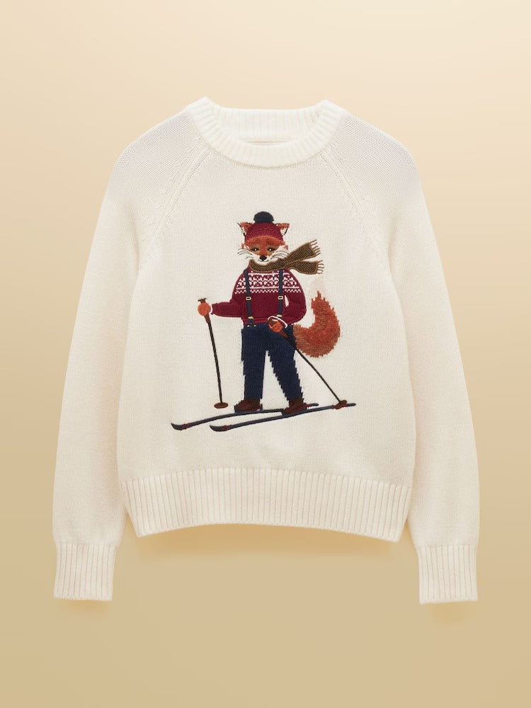 Jonty Skiing Intarsia Cotton-Rich Crew Neck Jumper