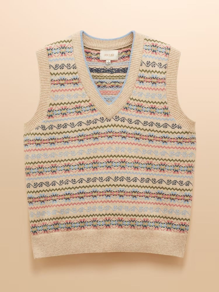Islay Cream V Neck Fairisle Cotton Rich Vest