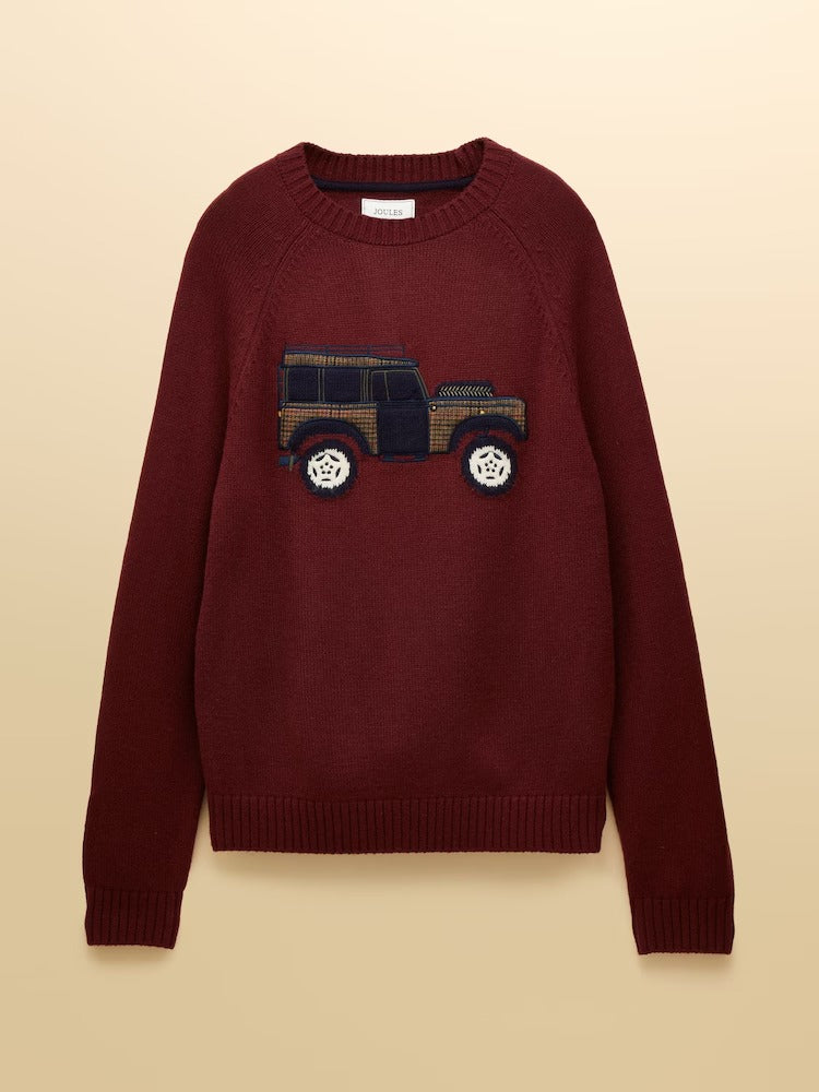 4x4 Burgundy Red Intarsia Crew Neck Jumper