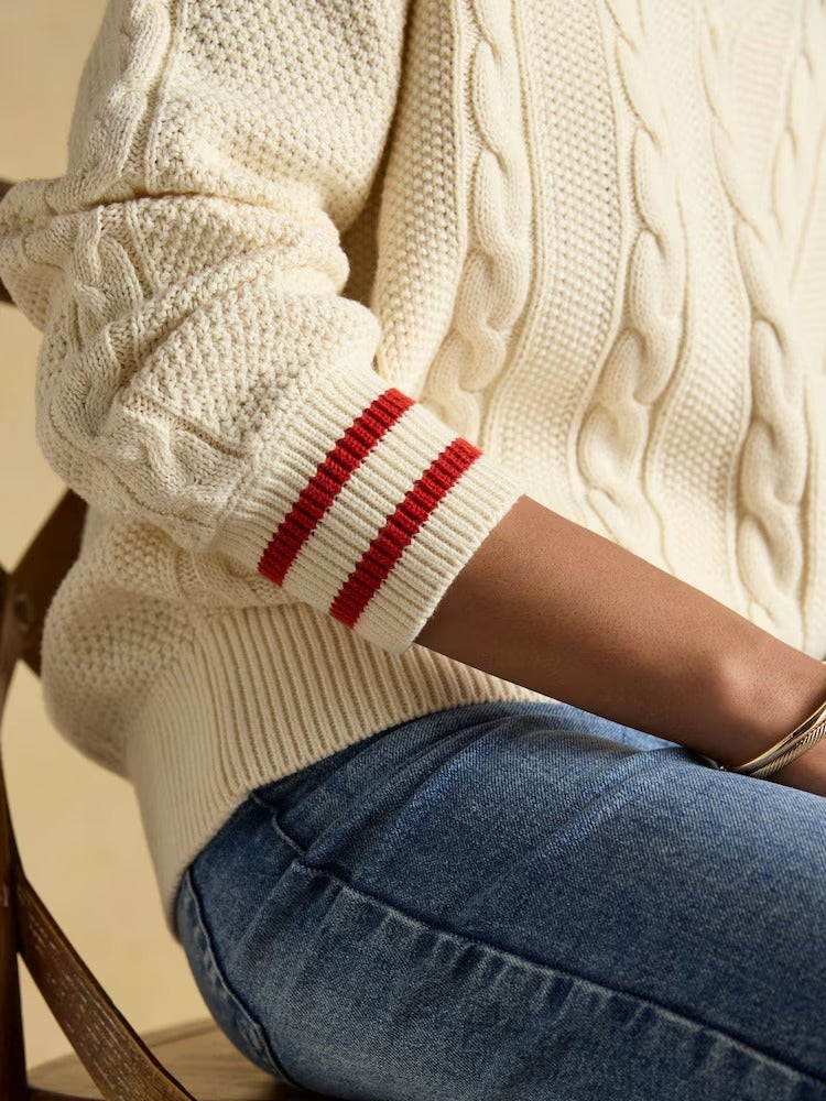 Dibbly Cream Cotton Cable Knit Cricket Jumper