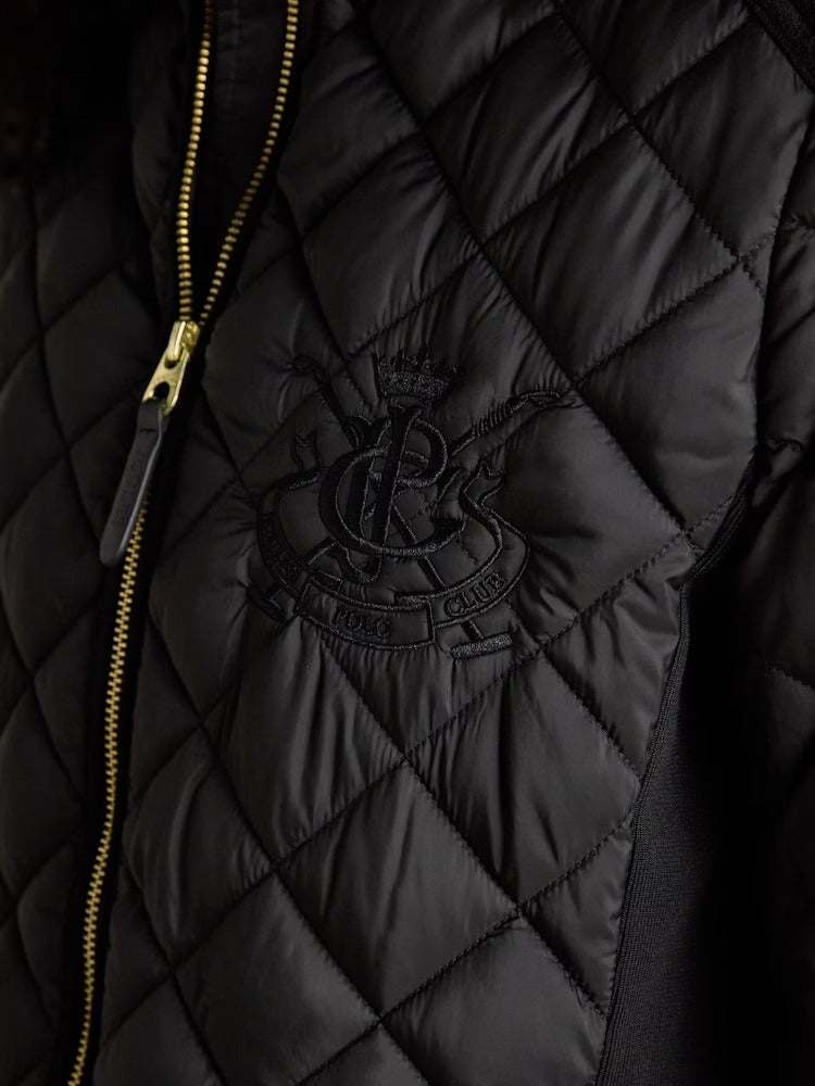 Braemar Luxe Black Showerproof Diamond Quilted Coat