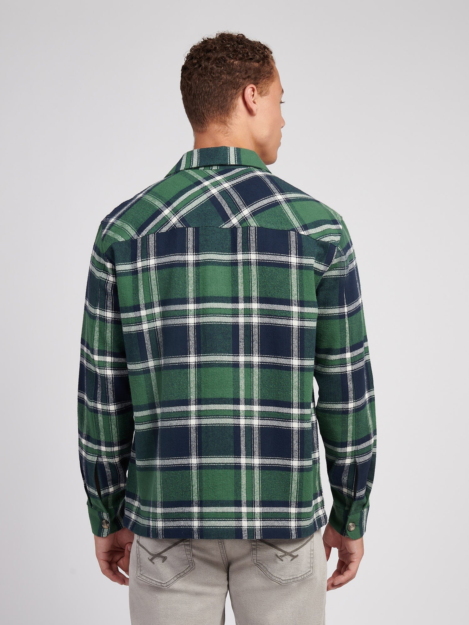 Men's Enlarged Check Overshirt in Pineneedle