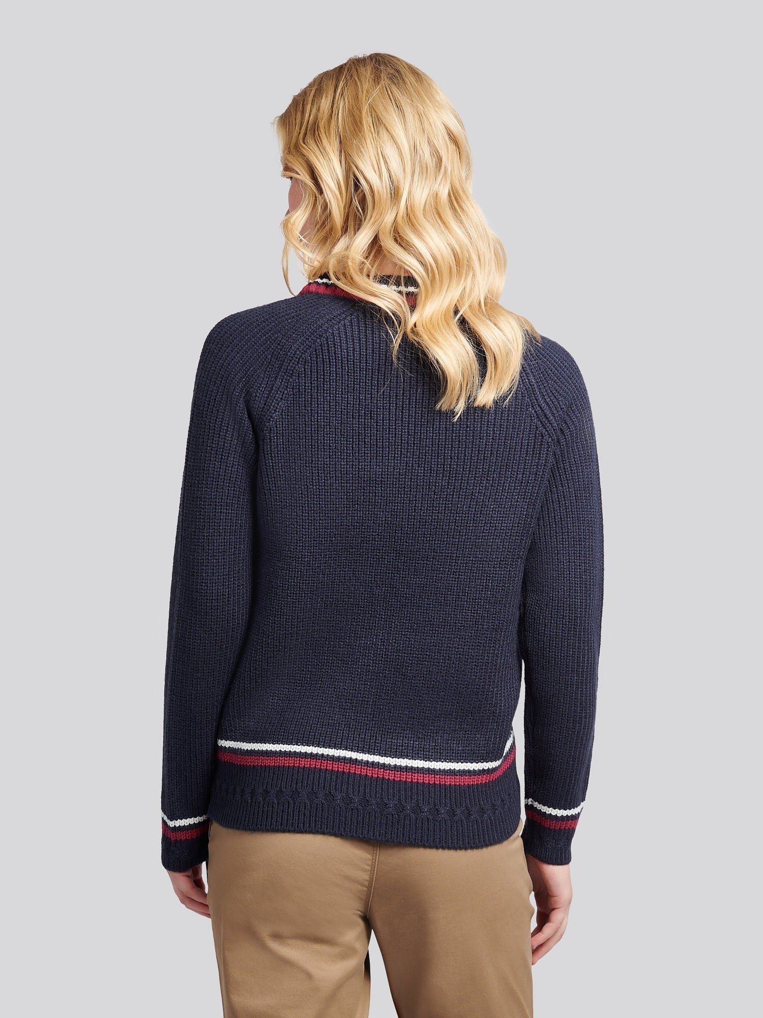 Women's Tri Stripe Tipping Cricket Jumper in Navy Iris