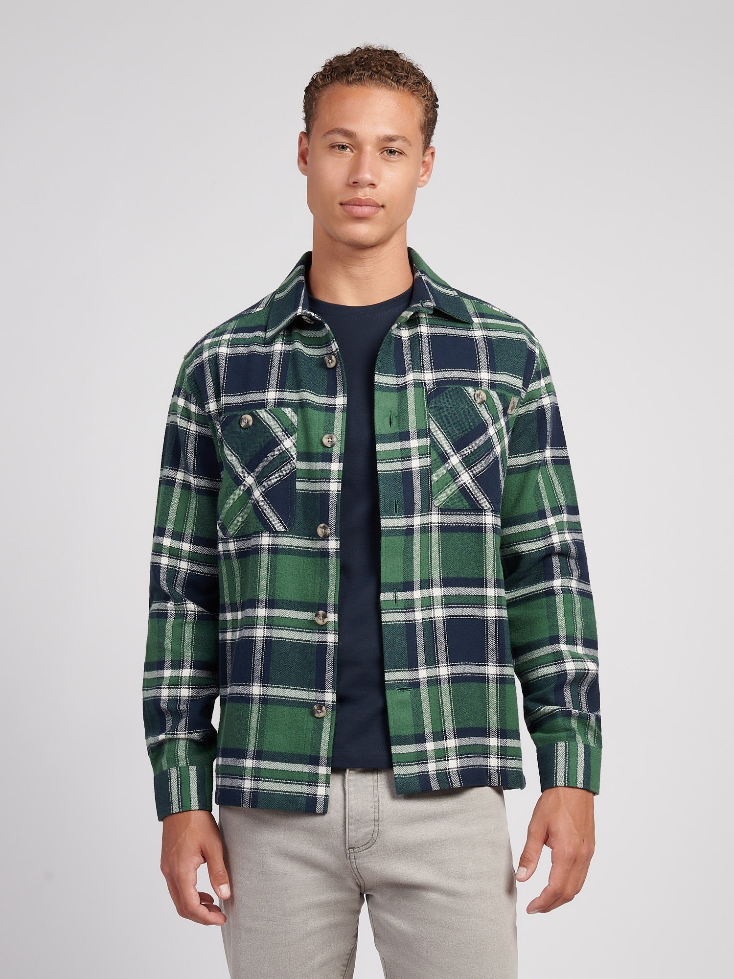 Men's Enlarged Check Overshirt in Pineneedle