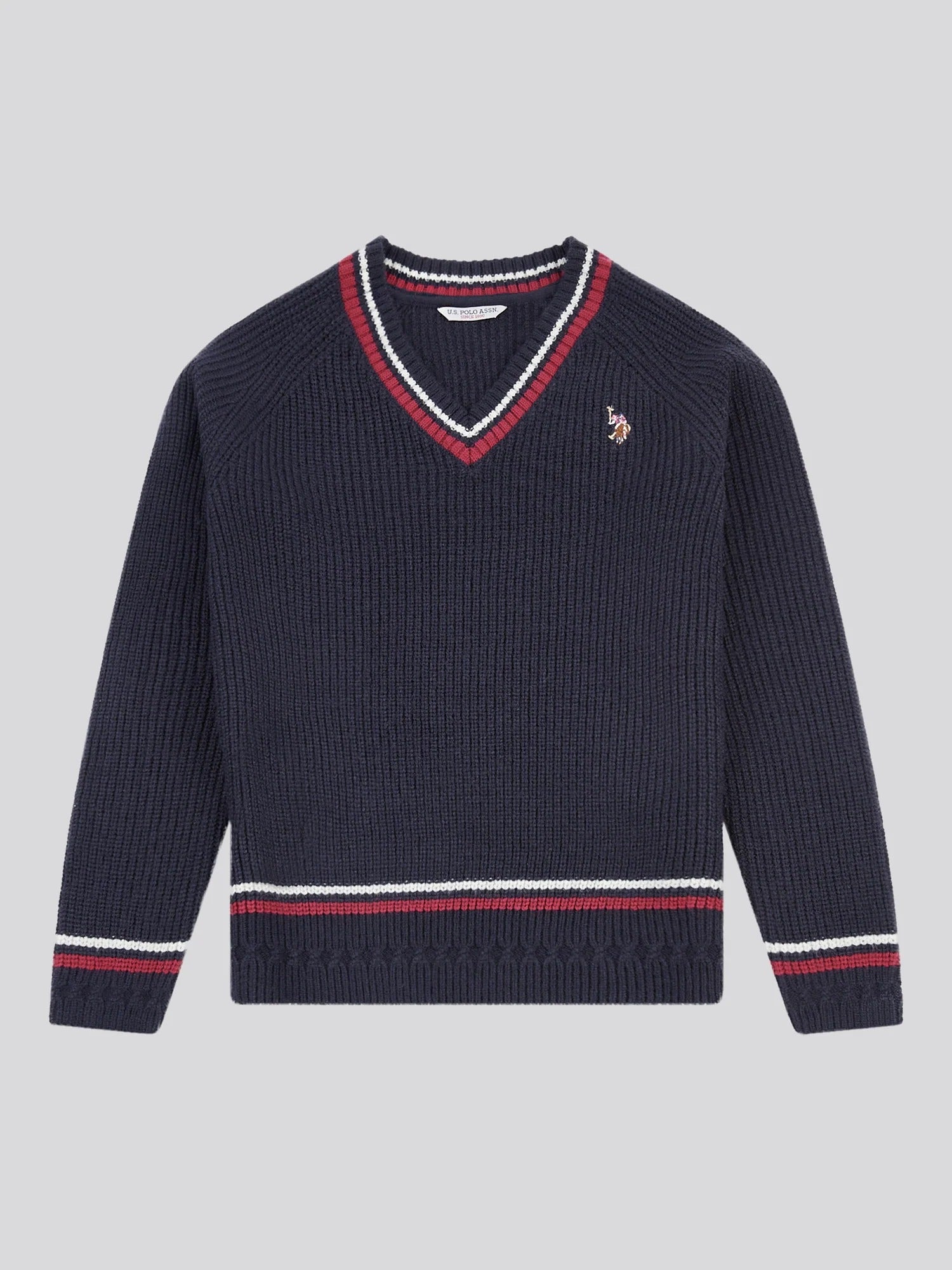 Women's Tri Stripe Tipping Cricket Jumper in Navy Iris