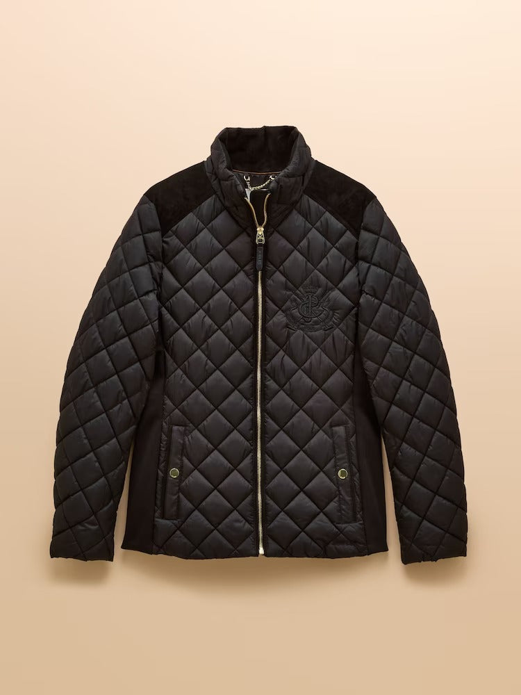 Braemar Luxe Black Showerproof Diamond Quilted Coat