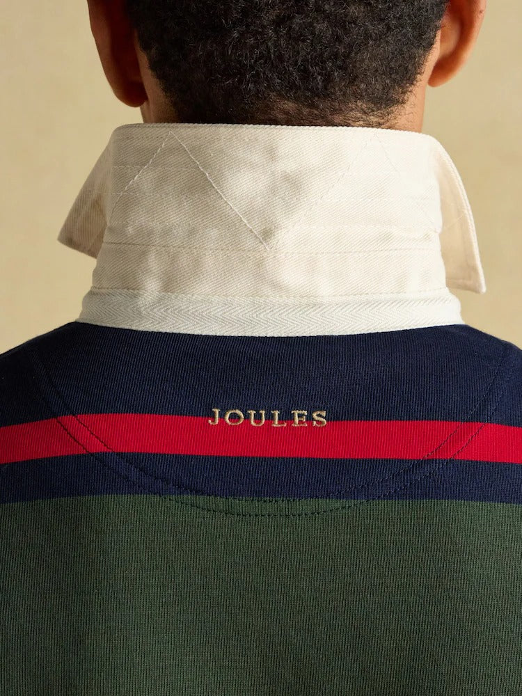 Navy & Green Striped Long Sleeve Rugby Shirt
