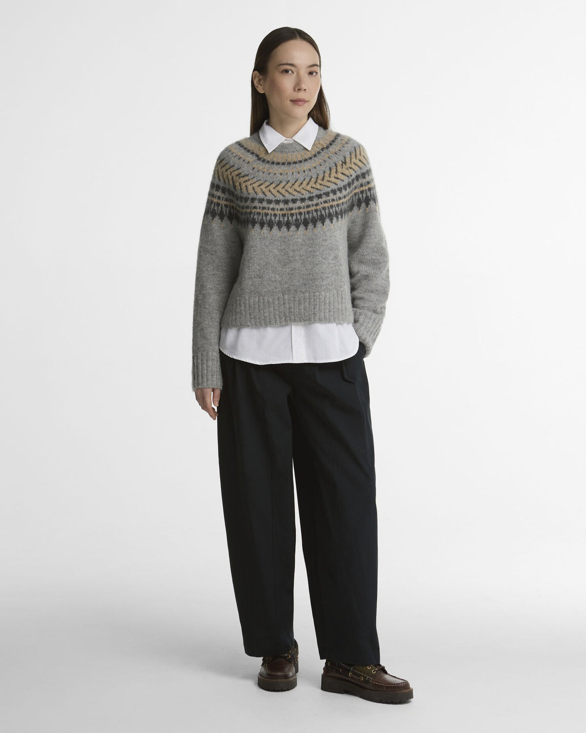 Annette Fair Isle Crew Neck Jumper - Grey Multi