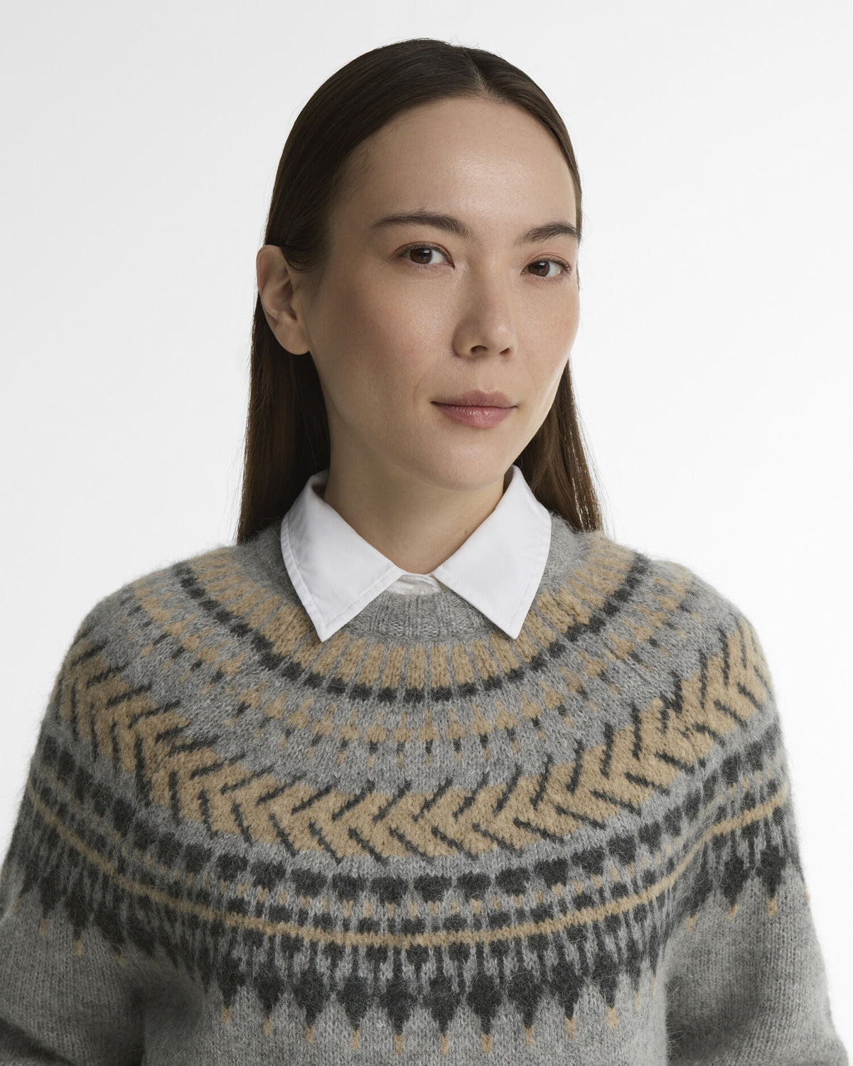 Annette Fair Isle Crew Neck Jumper - Grey Multi