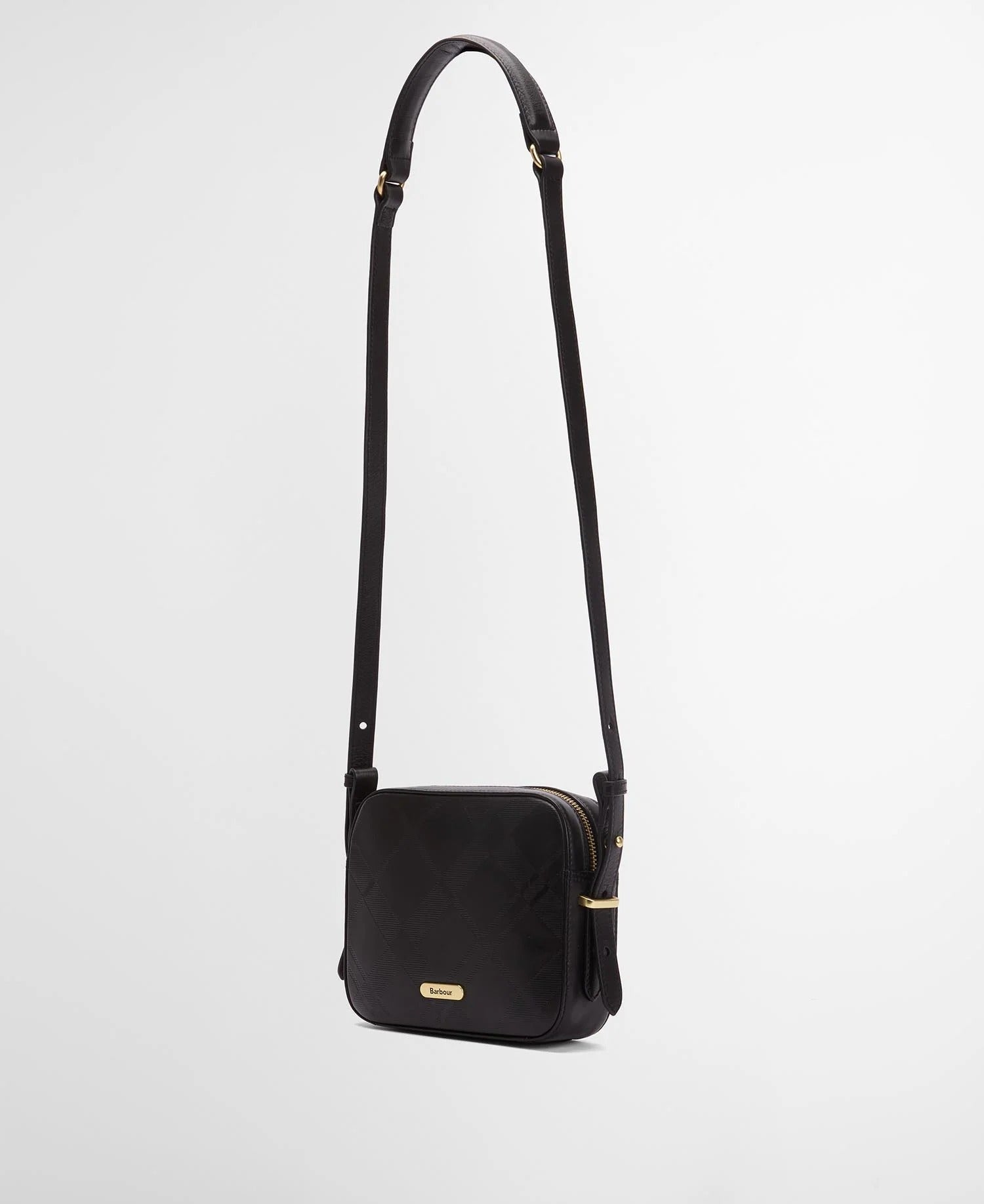 Daphne Deboss Leather Crossbody Bag - Black/ Deboss Tartan