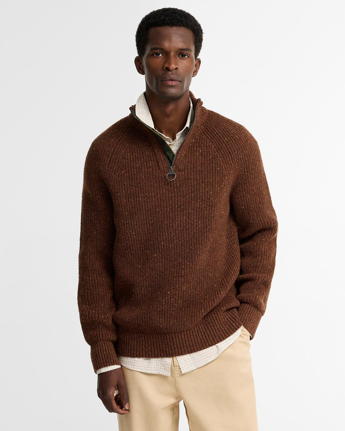 Essentials Fleck Wool Half-Zip Jumper - Bracken