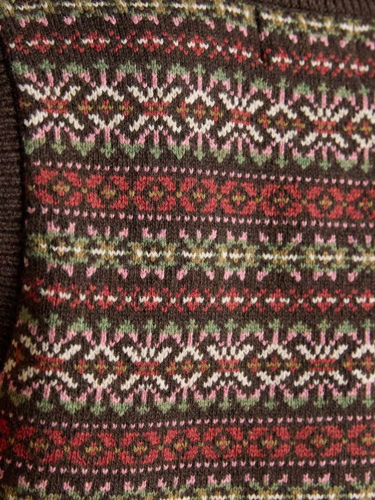 Islay Brown V Neck Fairisle Cotton Rich Vest