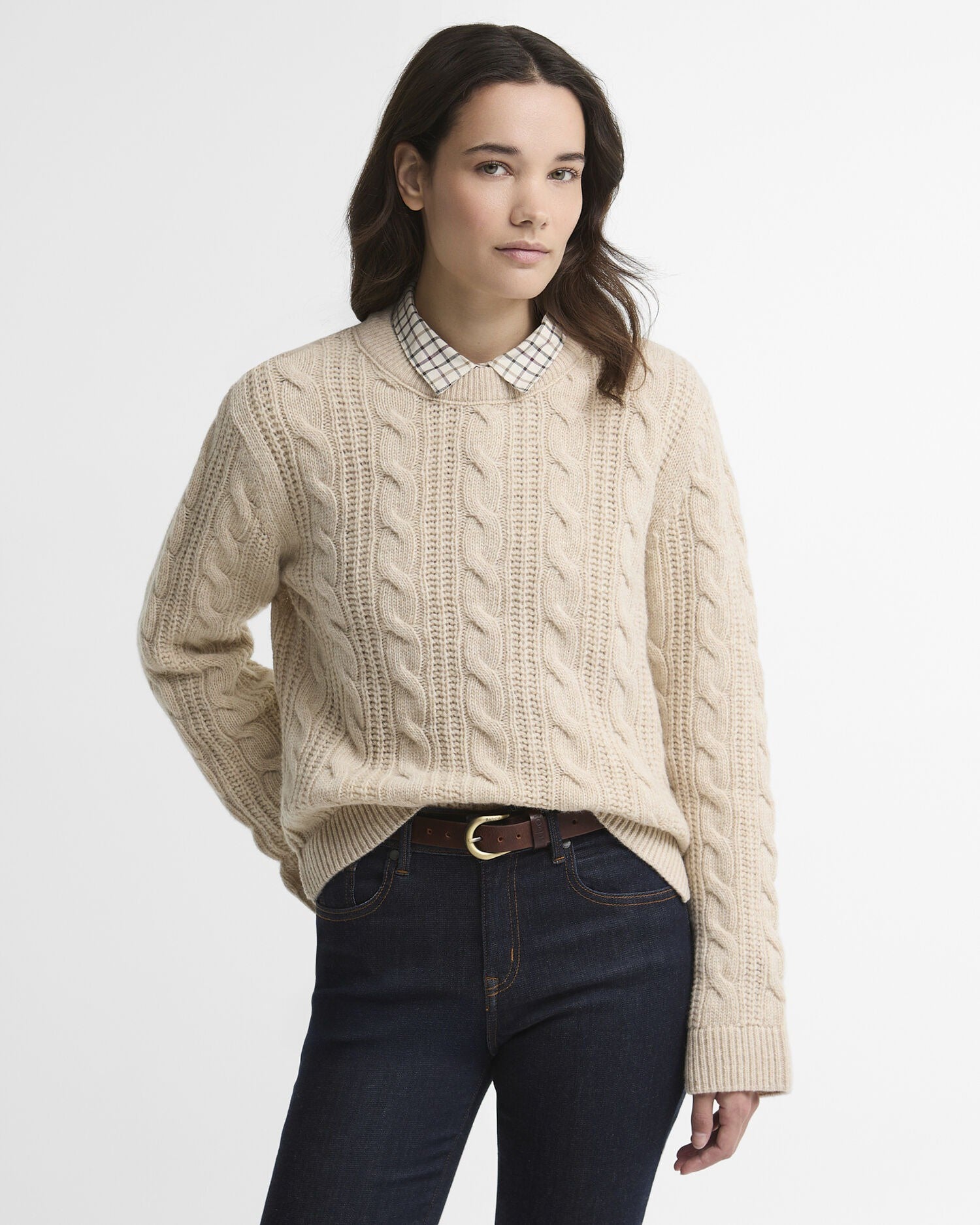 Joan Cropped Cable Knit Jumper - Birch