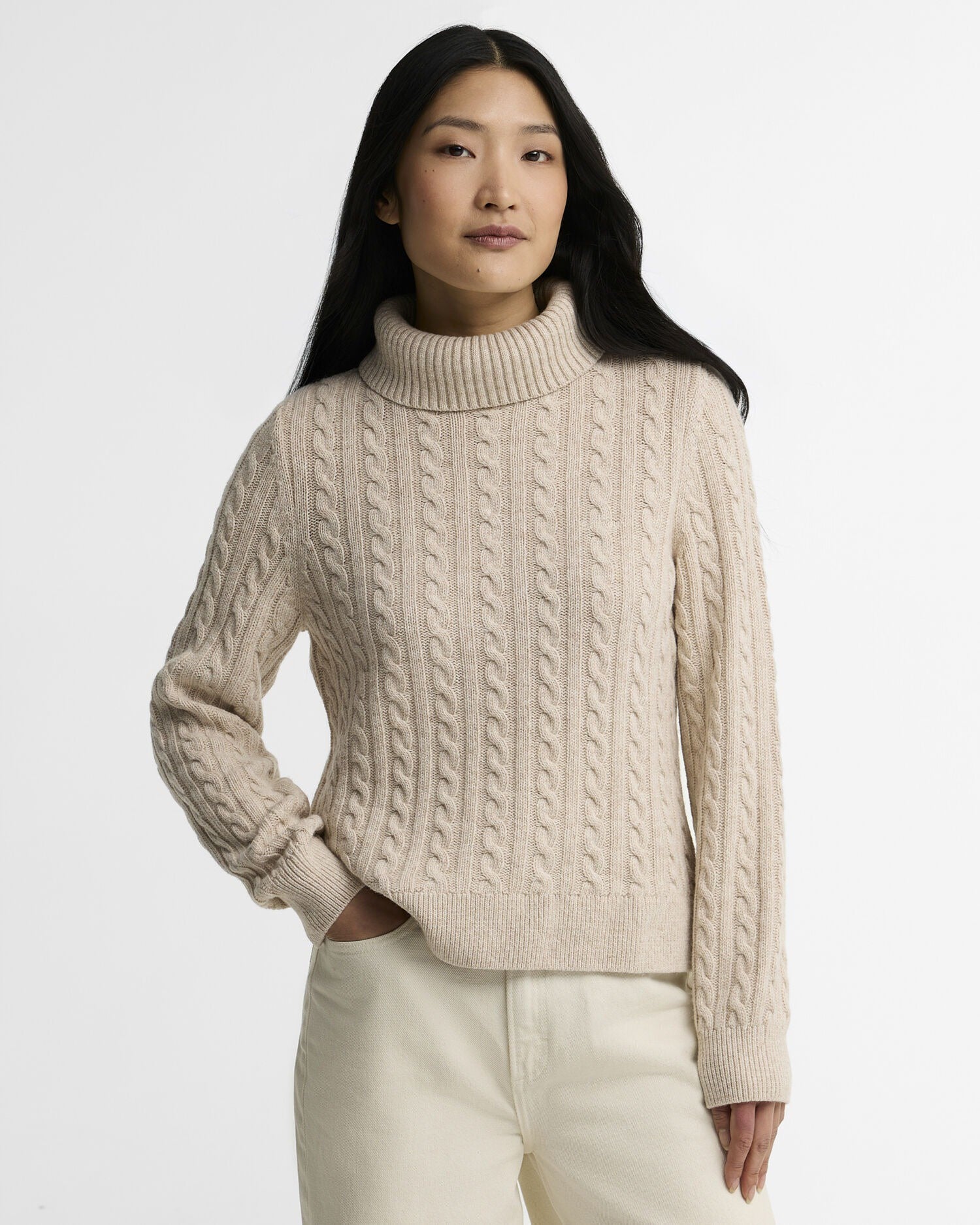 Ambleside Cable-Knit Rollneck Jumper - Oatmeal