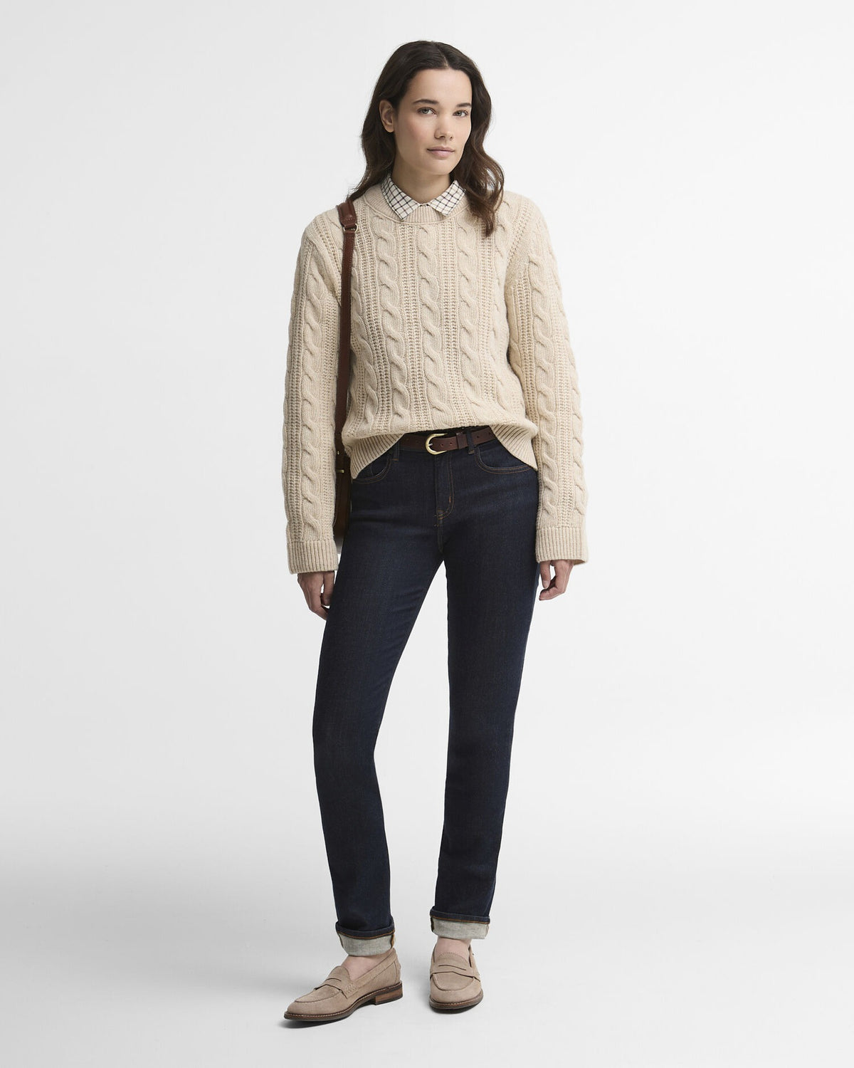 Joan Cropped Cable Knit Jumper - Birch