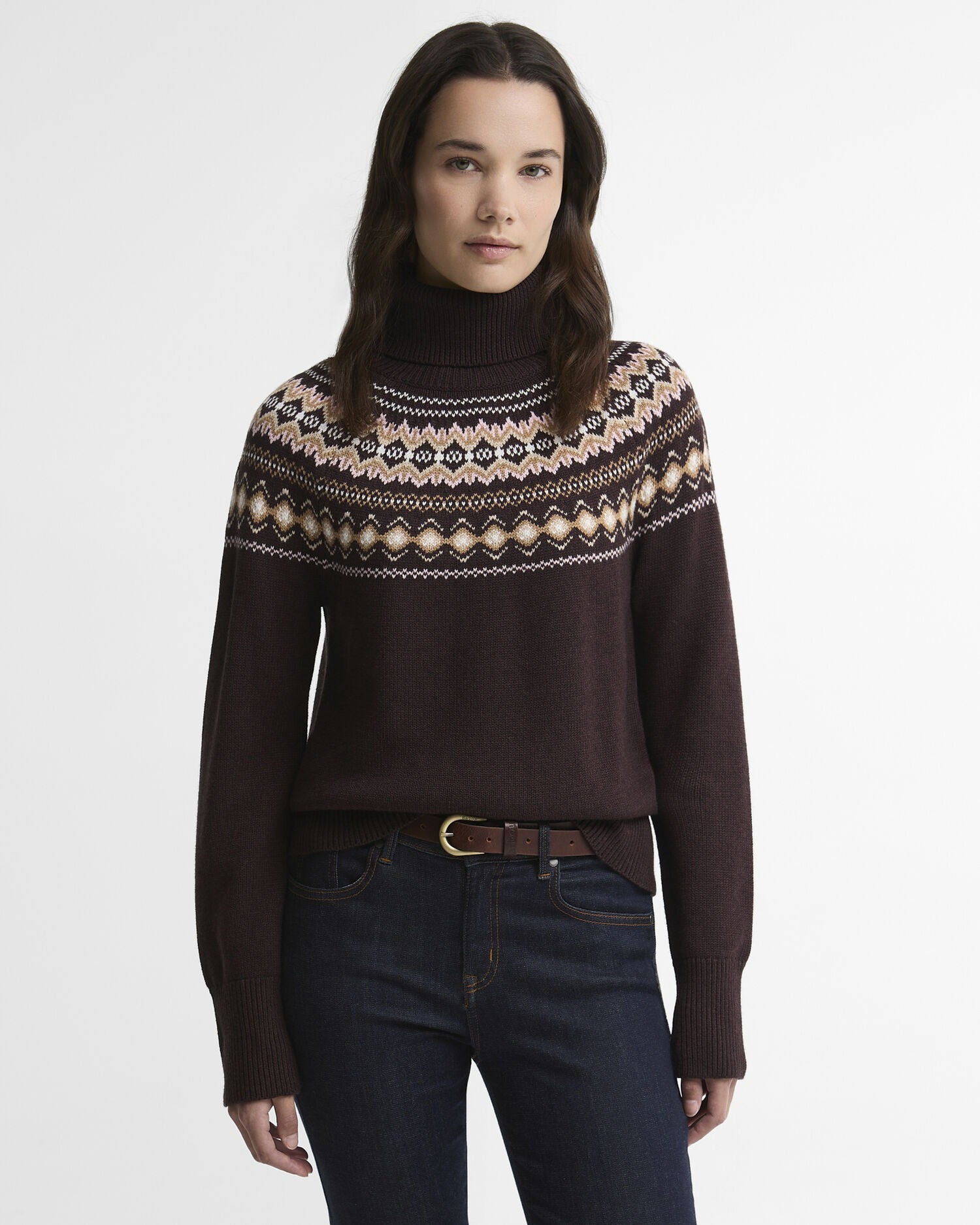 Darwen Fairisle Rollneck Jumper - Seal Brown