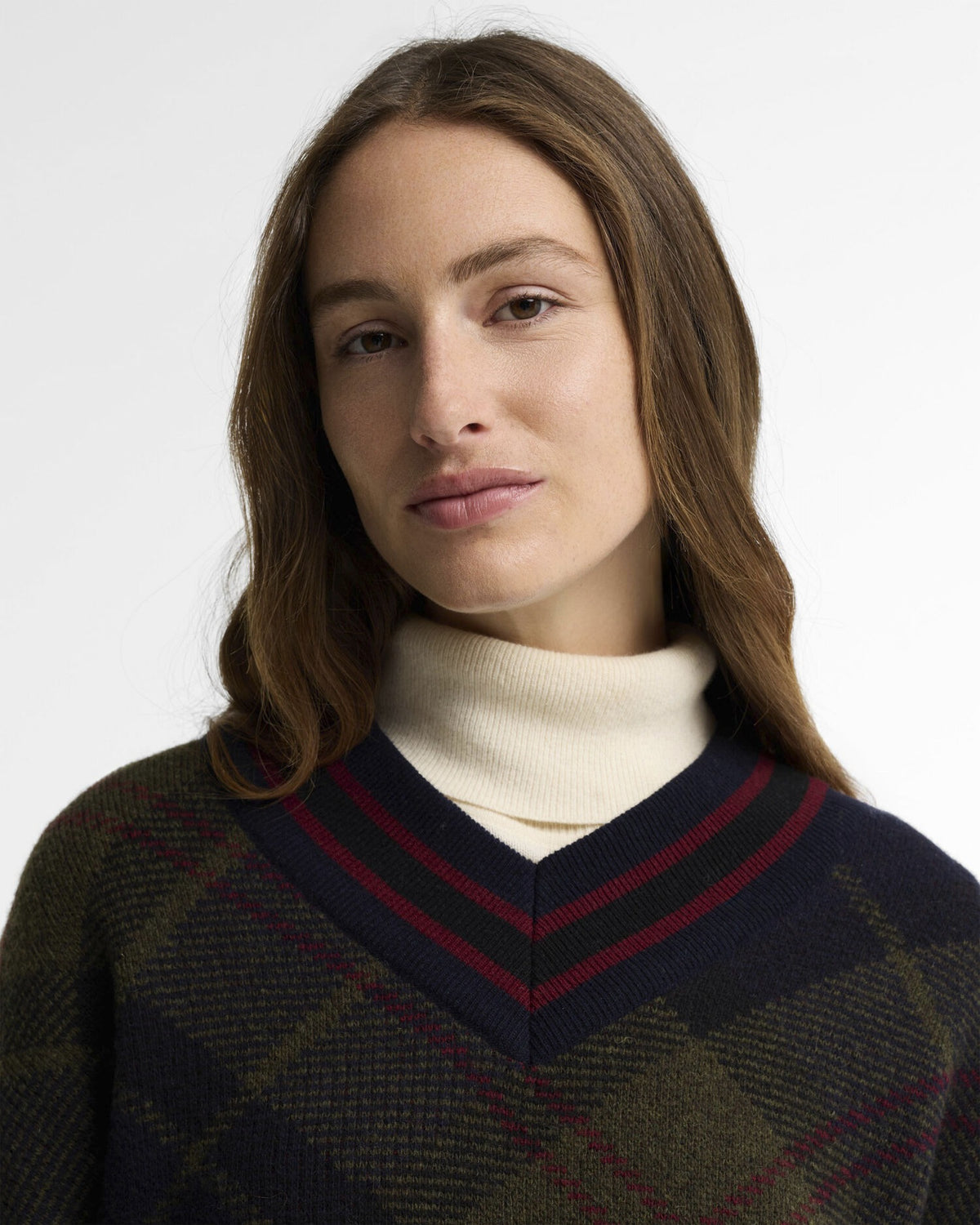 Shae V-Neck Tartan Wool Jumper - Shadow Classic Tartan