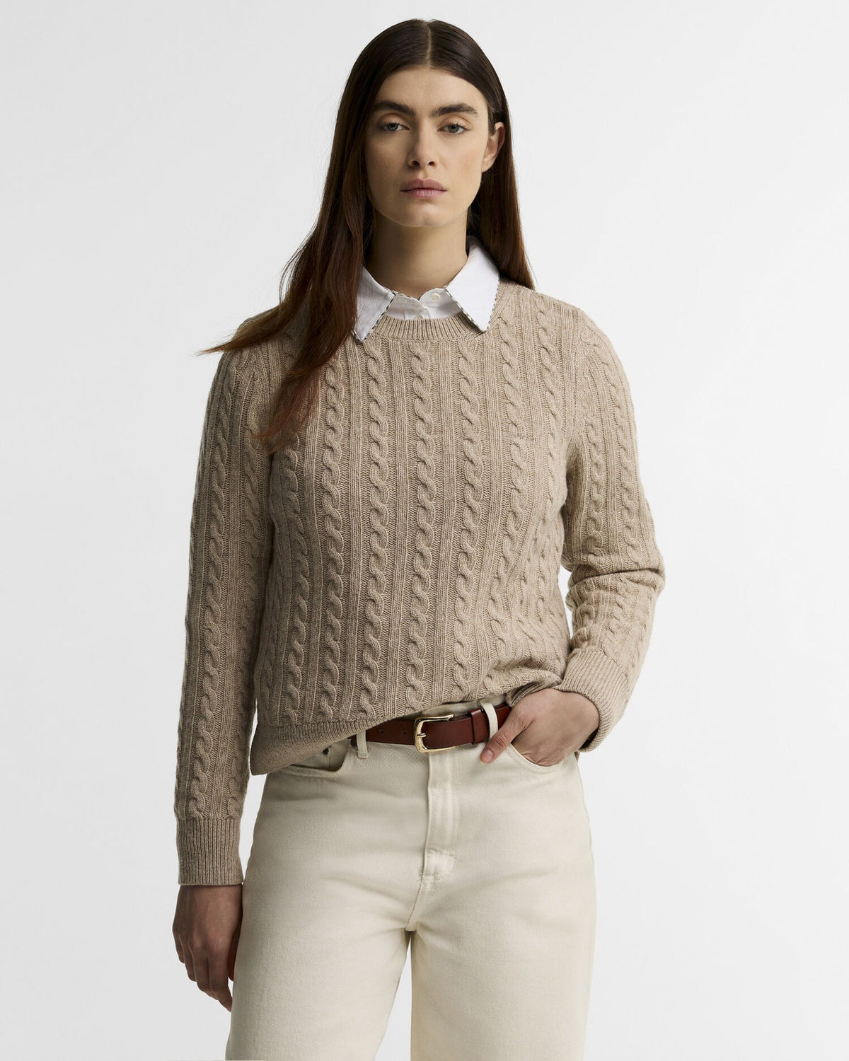 Ashdown Relaxed Wool-Blend Cable-Knit Jumper - Honey