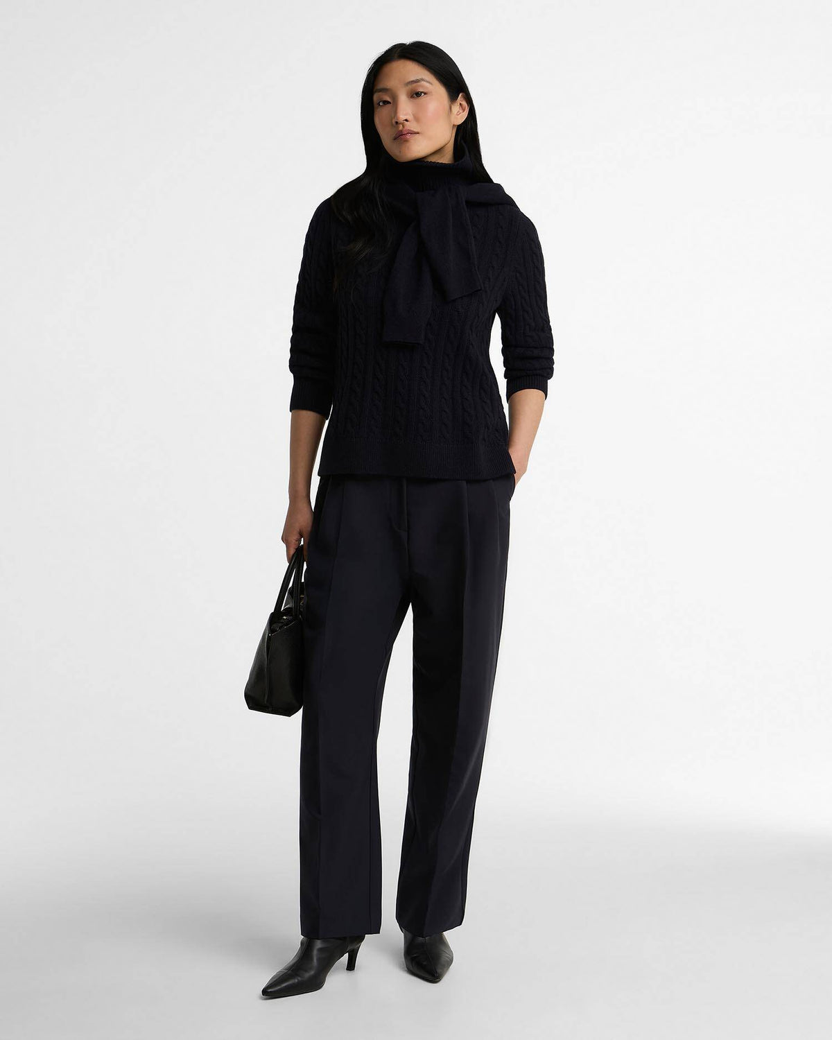 Ambleside Cable-Knit Rollneck Jumper - Navy
