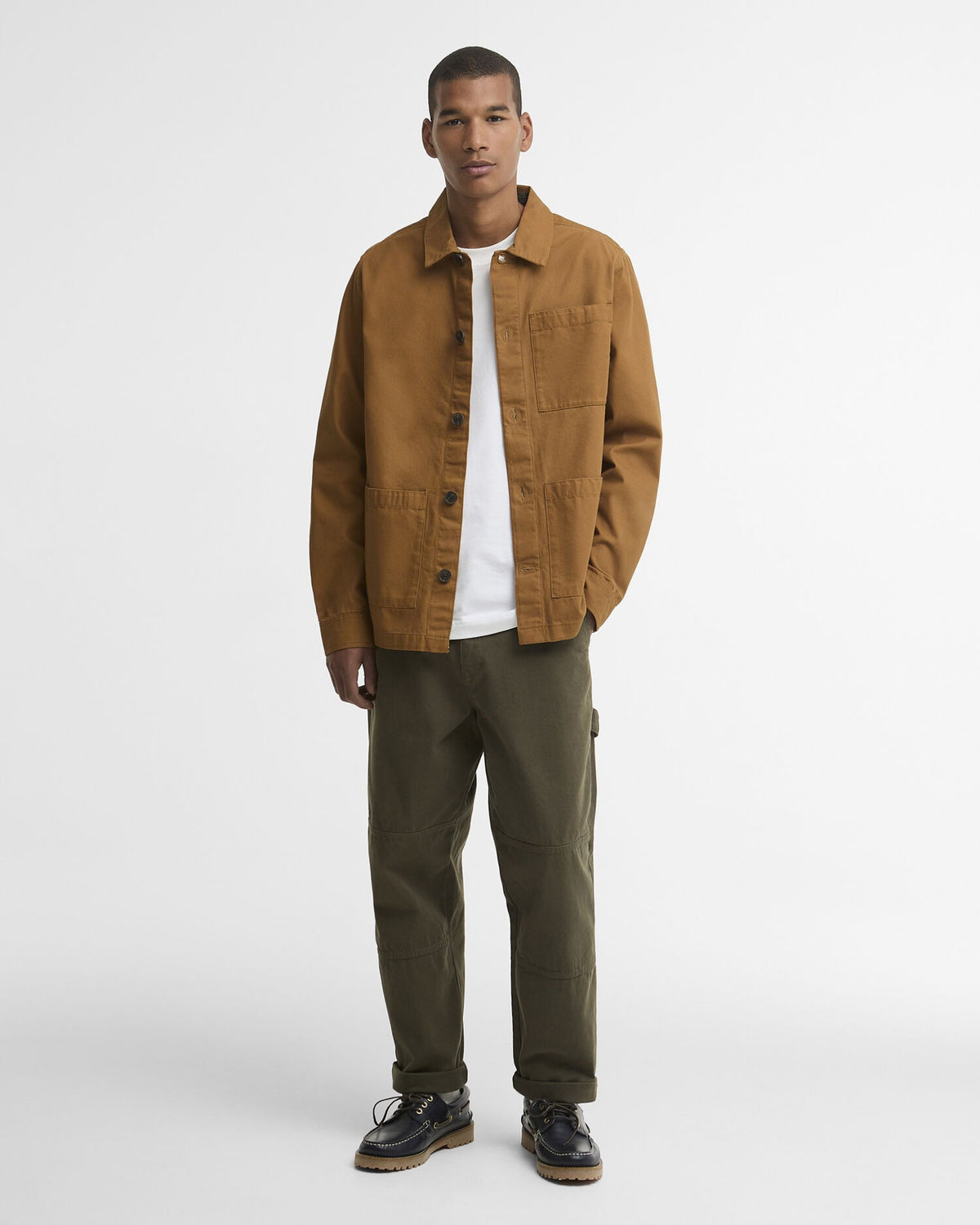 Tartan Trimmed Washed Overshirt - Cinammon