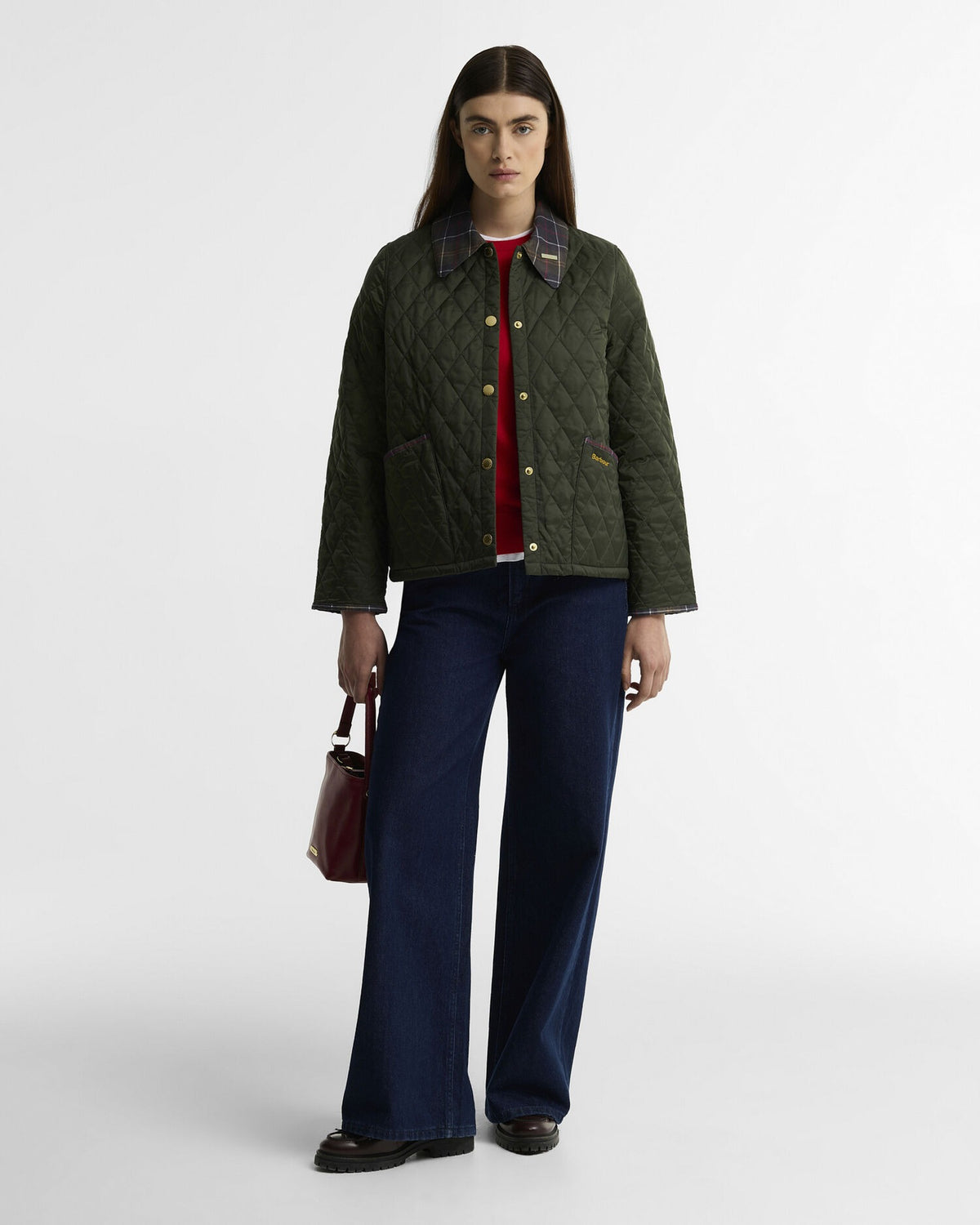 Icons Tartan Collar Cropped Liddesdale Quilted Jacket - Olive/Classic