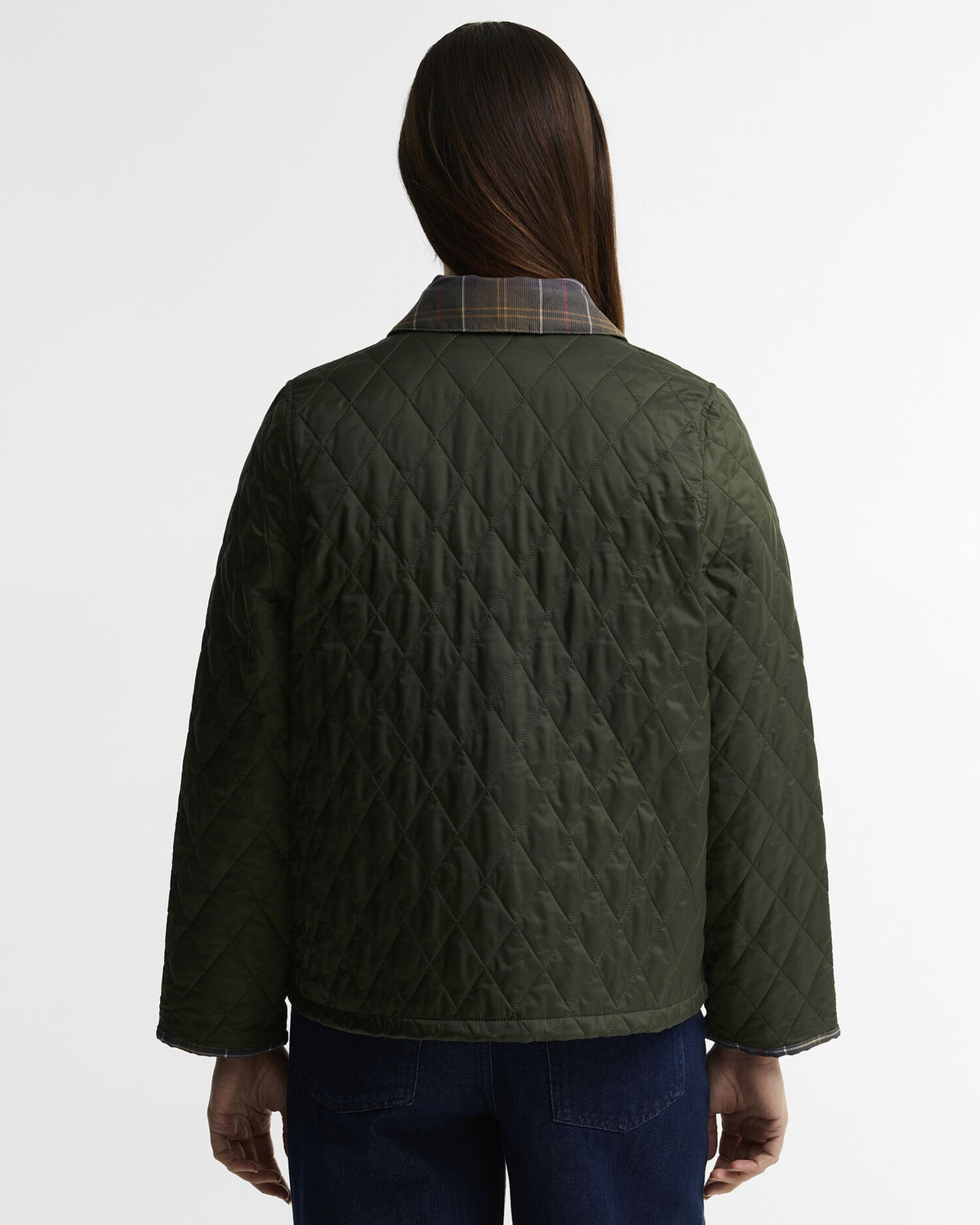 Icons Tartan Collar Cropped Liddesdale Quilted Jacket - Olive/Classic