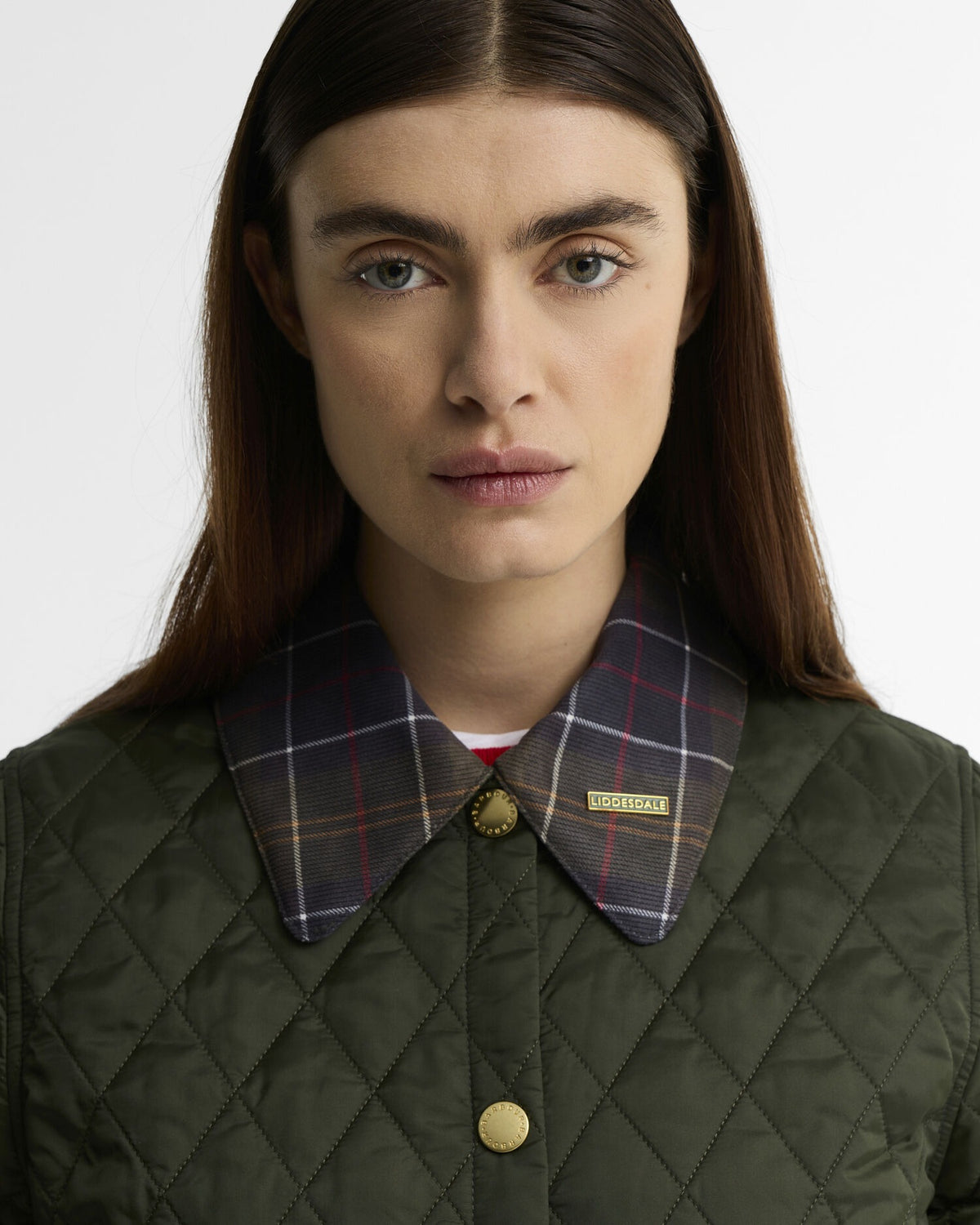 Icons Tartan Collar Cropped Liddesdale Quilted Jacket - Olive/Classic