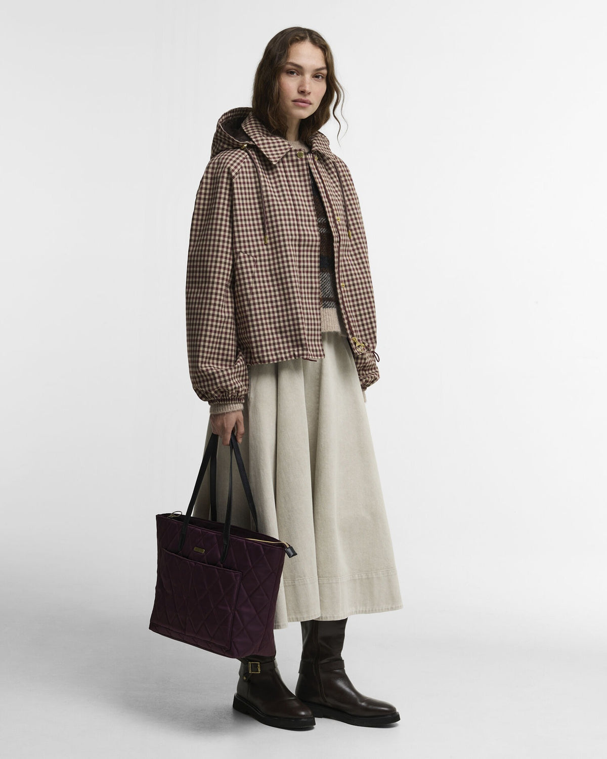 Audrey Showerproof Jacket - Cranberry/Brown Gingham
