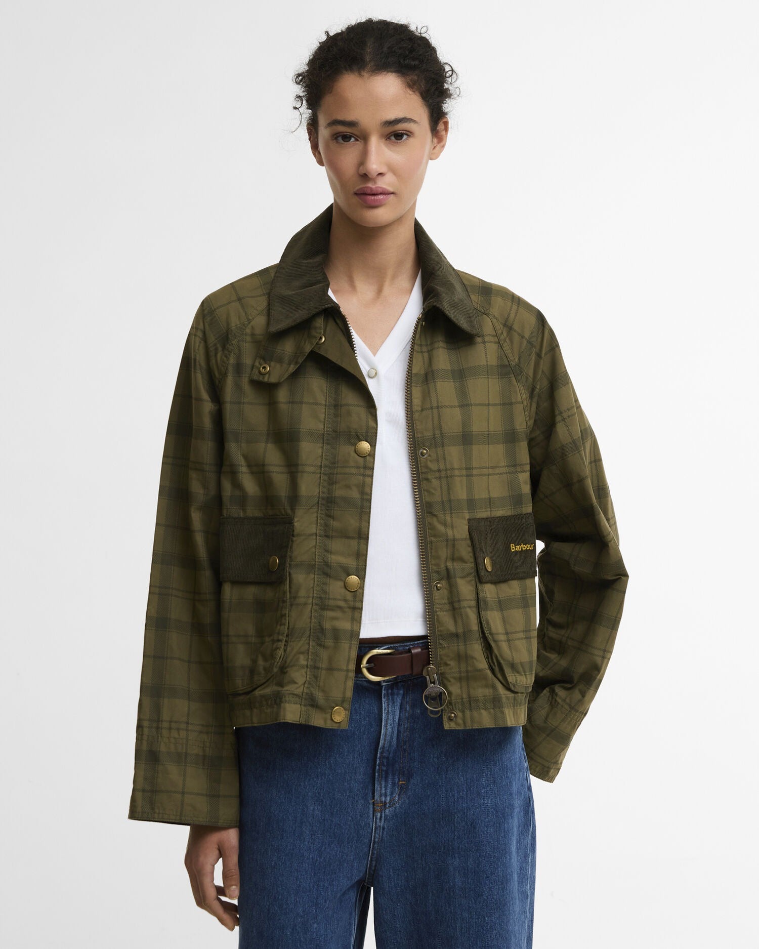 Tartan Cropped Beadnell Casual Jacket - Dusky Green Tartan/Highland
