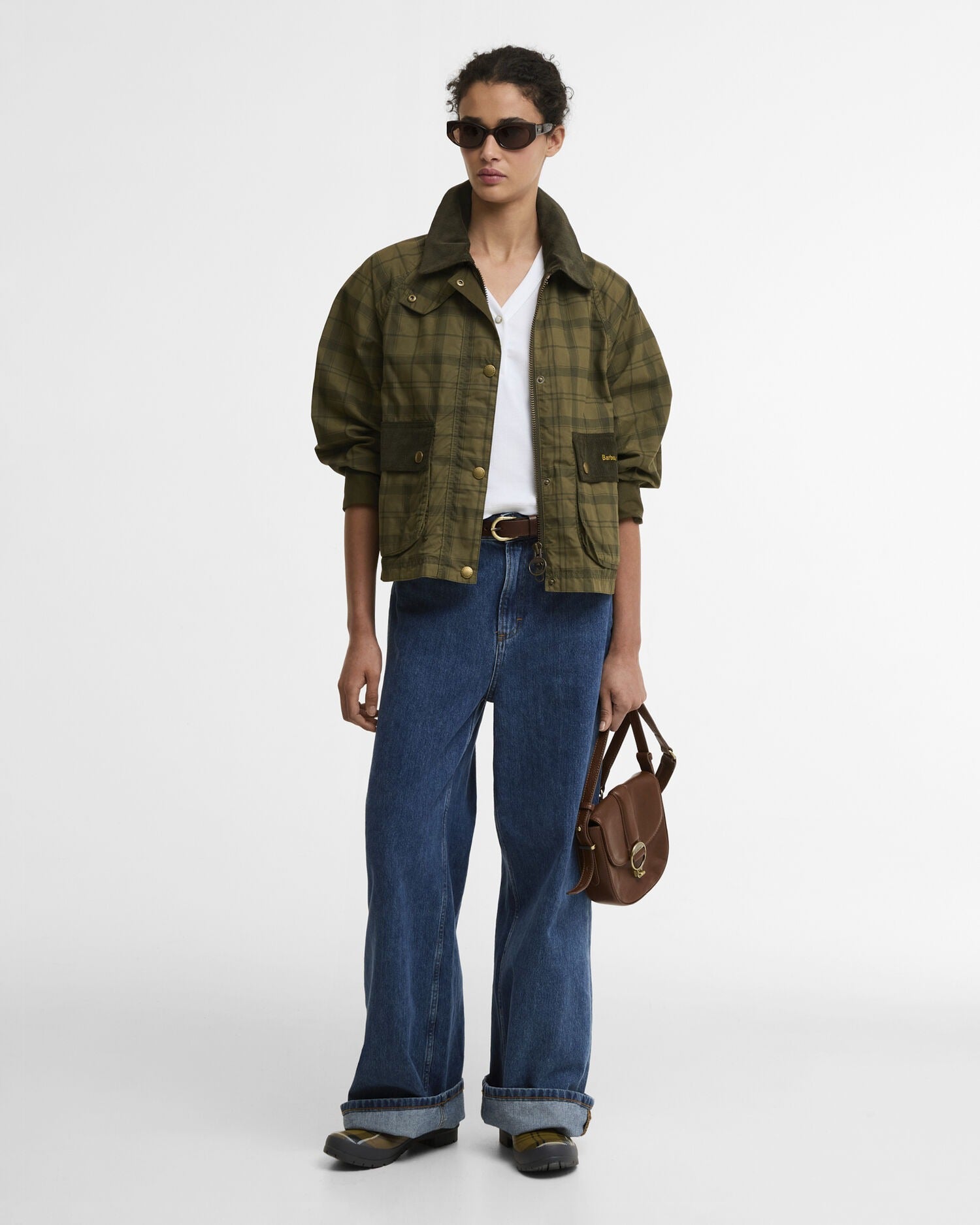 Tartan Cropped Beadnell Casual Jacket - Dusky Green Tartan/Highland