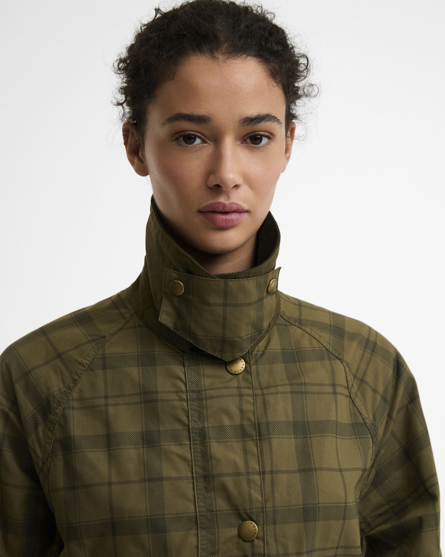 Tartan Cropped Beadnell Casual Jacket - Dusky Green Tartan/Highland